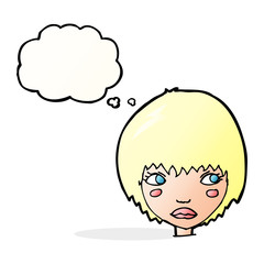 cartoon unhappy girl with thought bubble