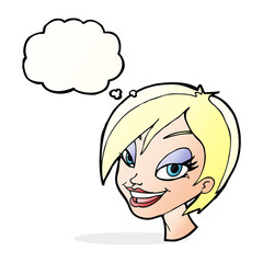 cartoon pretty female face with thought bubble
