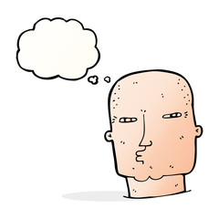 cartoon bald tough guy with thought bubble