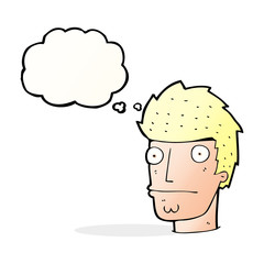 cartoon nervous man with thought bubble