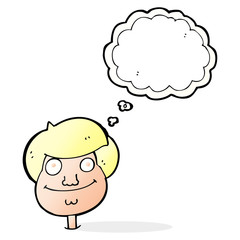 cartoon happy boy's face with thought bubble