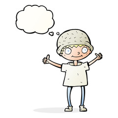 cartoon boy with positive attitude with thought bubble