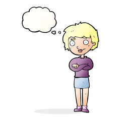 cartoon annoyed woman with thought bubble