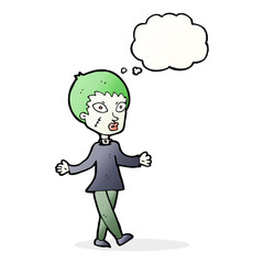 cartoon halloween zombie woman with thought bubble