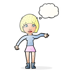 cartoon surprised woman with thought bubble