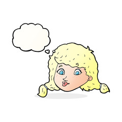 cartoon pretty female face with thought bubble