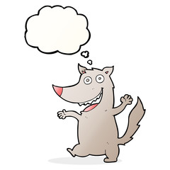 cartoon happy wolf with thought bubble