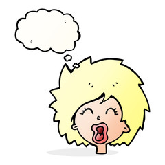 cartoon woman screaming with thought bubble