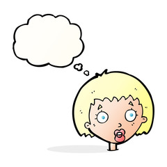 cartoon surprised female face with thought bubble