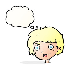 cartoon confused woman with thought bubble