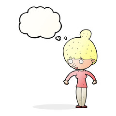 cartoon woman staring with thought bubble