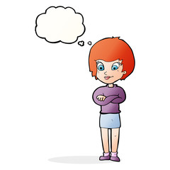 cartoon proud woman with thought bubble