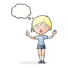 cartoon girl asking question with thought bubble
