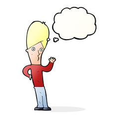 cartoon man waving with thought bubble