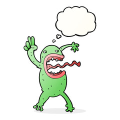 cartoon crazy frog with thought bubble