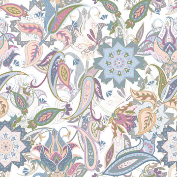 Seamless paisley pattern. Floral ornamental background, for fabrics, wrapping, wallpaper
