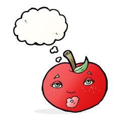cartoon apple with face with thought bubble