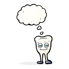 cartoon smiling tooth with thought bubble