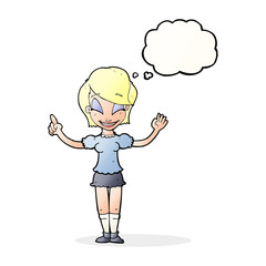 cartoon pretty girl with idea with thought bubble