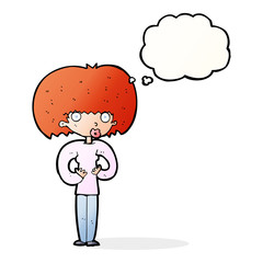 cartoon surprised woman with thought bubble