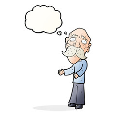 cartoon lonely old man with thought bubble