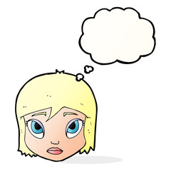 cartoon female face with thought bubble