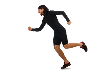 Young man doing sports isolated on the white