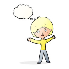 cartoon worried woman with thought bubble