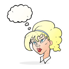 cartoon pretty woman with thought bubble