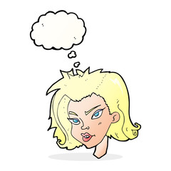 cartoon female face with thought bubble