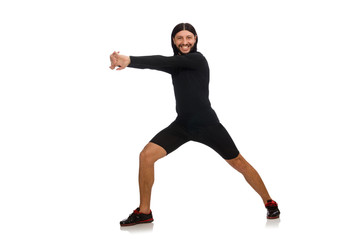 Young man doing sports isolated on the white