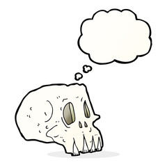 cartoon spooky skull with thought bubble