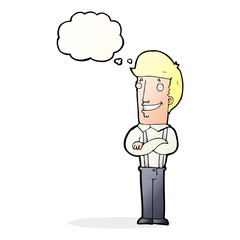 cartoon proud man with thought bubble