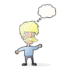 Fototapeta premium cartoon man with mustache waving with thought bubble