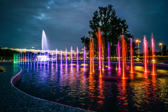 Colorful Musical Fountain In Warsaw