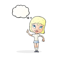 cartoon woman with idea with thought bubble