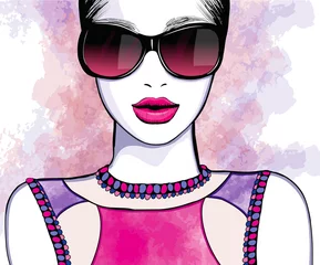 Poster Jonge mooie vrouw met zonnebril © Isaxar
