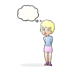 cartoon pretty woman with thought bubble