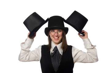 Woman magician isolated on the white
