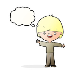 cartoon happy boy with thought bubble