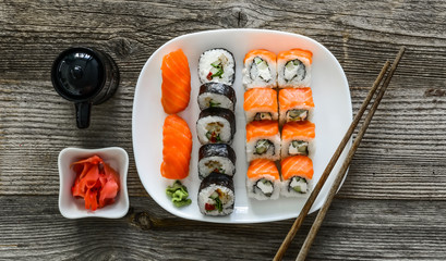 various sushi on white plate