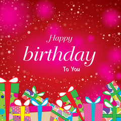 Happy birthday with colorful gift on red background. Vector Happy birthday on star background.