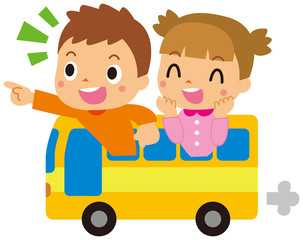 Obraz na płótnie Canvas バスに乗る子供