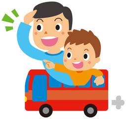 バスに乗る親子