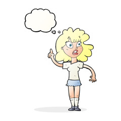 cartoon woman making point with thought bubble