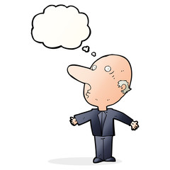 cartoon confused middle aged man with thought bubble