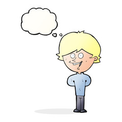 cartoon happy boy with thought bubble