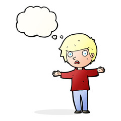 cartoon worried boy with thought bubble