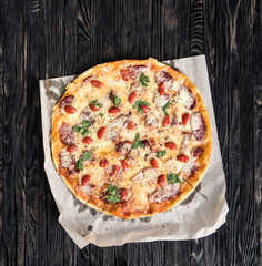 delicious portioned pizza top view