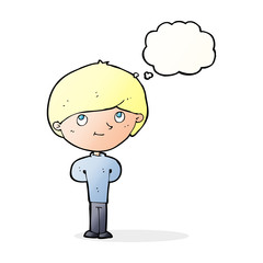 cartoon happy boy with thought bubble
